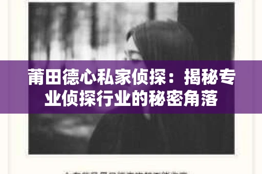 莆田德心私家侦探：揭秘专业侦探行业的秘密角落